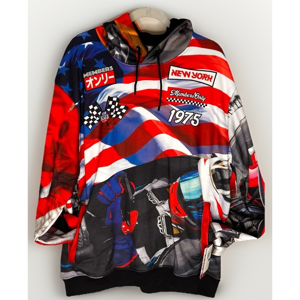 Members Only Sport Hoodie XL Motorsport USA Flag Race Car Graphic NWT  Y2K